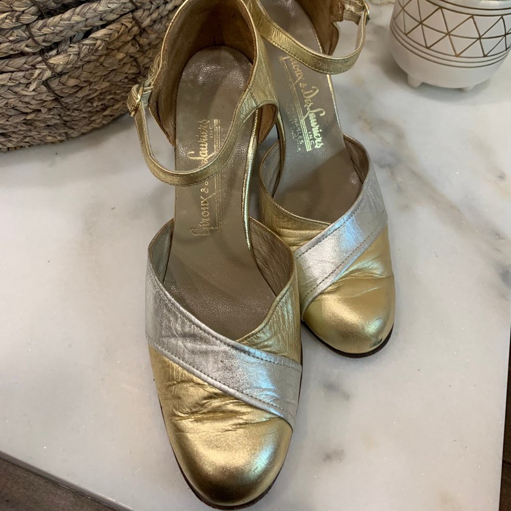 Vintage 1960's does 1920's Metallic Heels Sz 6